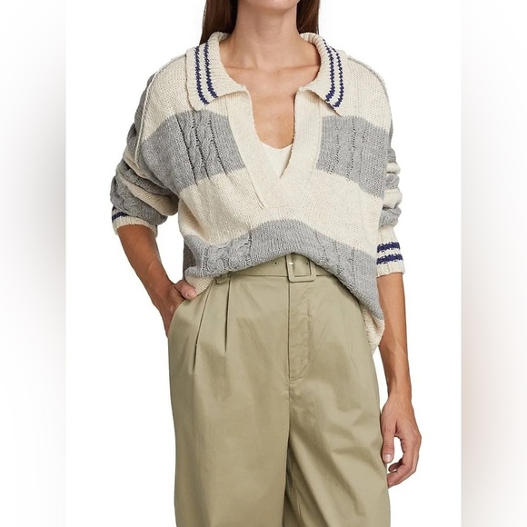 Free People Women’s Pembrook Oversize Sweater In Ivory Combo Size XS - Picture 4 of 12